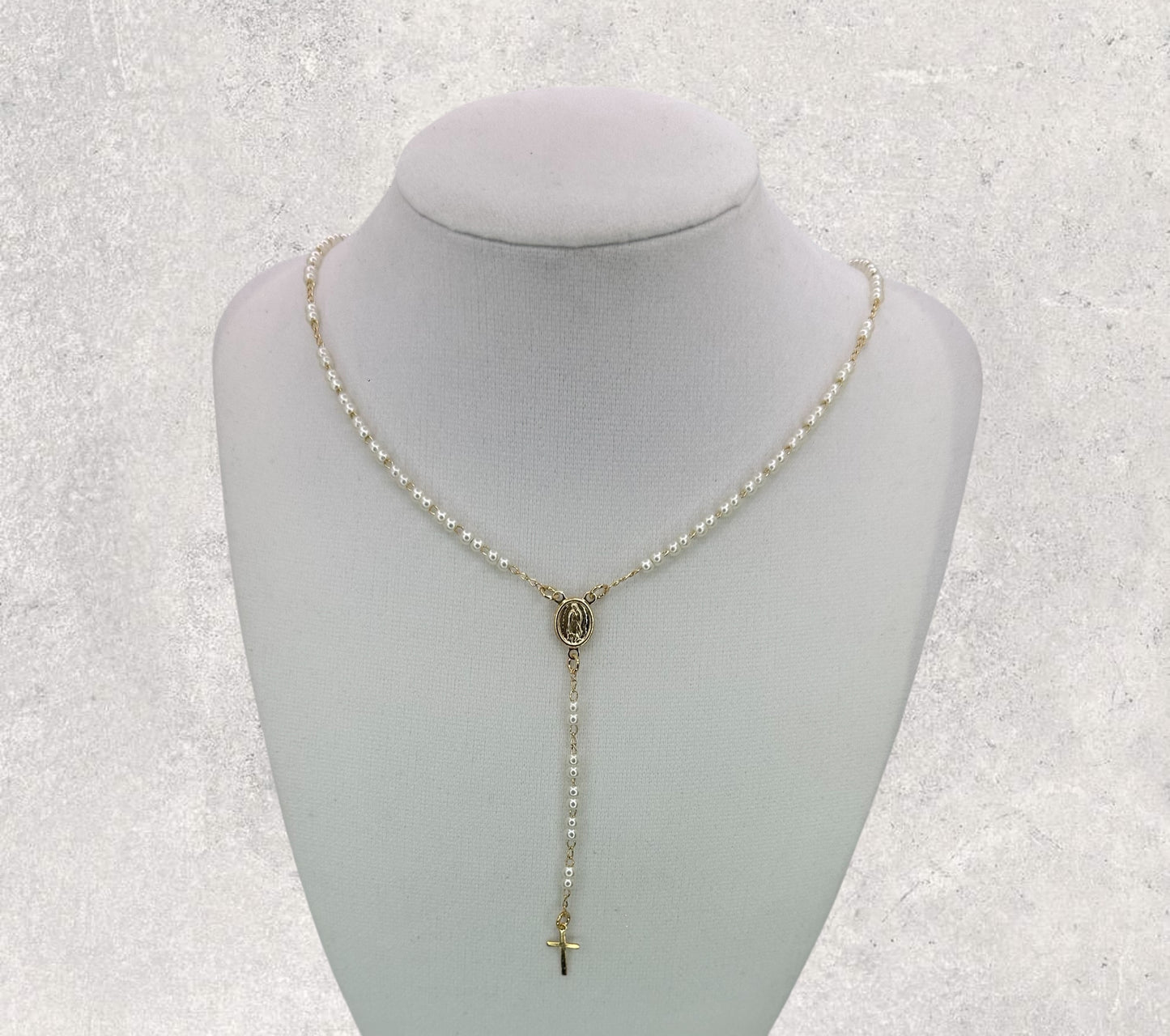 Mini Pearl Rosary Necklace