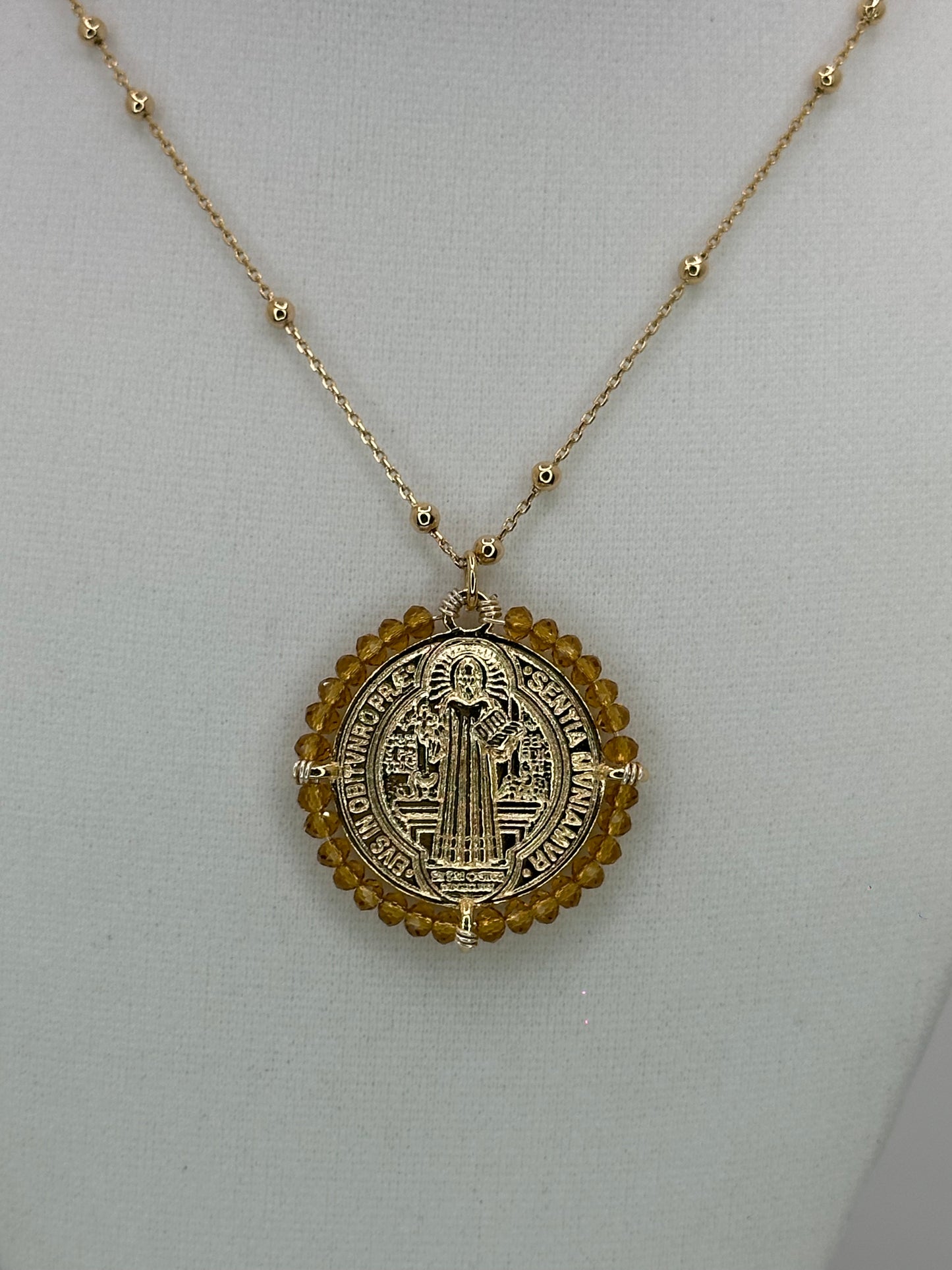 St Benedict Medal Crystal Necklace