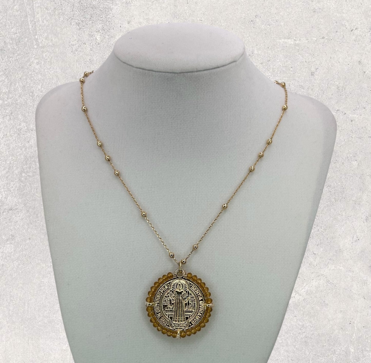 St Benedict Medal Crystal Necklace
