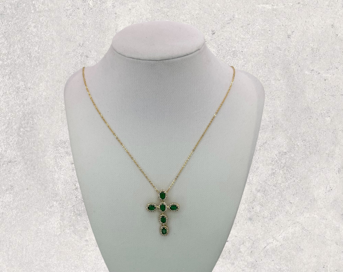 Green Crystal Cross Necklace