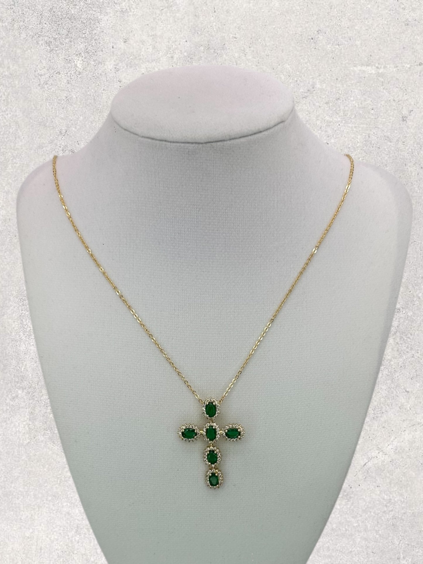 Green Crystal Cross Necklace