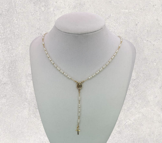 Mini Pearl Rosary Necklace