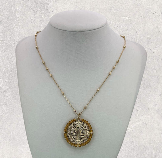 St Benedict Medal Crystal Necklace