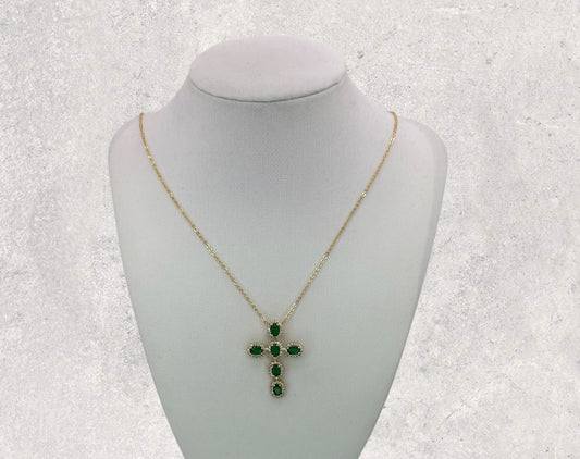 Green Crystal Cross Necklace